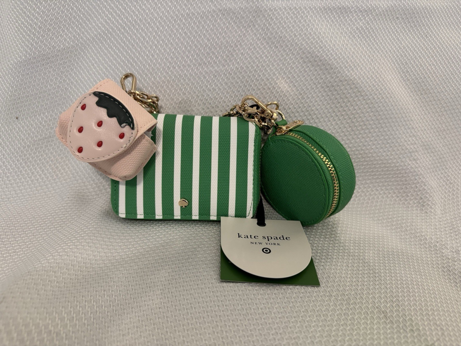 Kate Spade New York Green & White Striped Small Chain Crossbody w/ Coin Purse