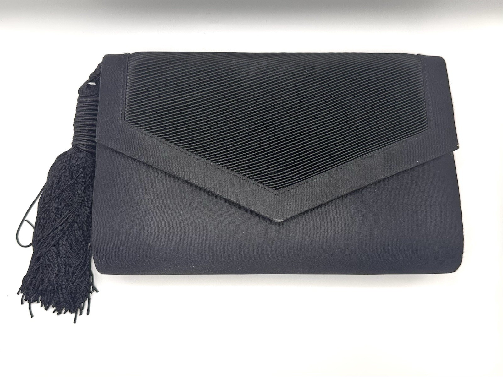Vintage Valerie Stevens Black Satin Convertible Evening Clutch Crossbody Bag