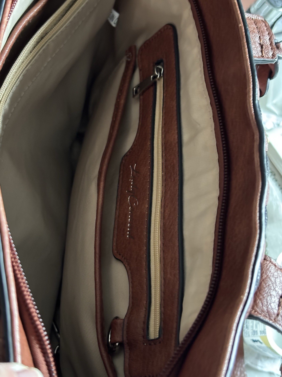 Lady Conceal Brown Braided Handle Tote Bag with Zip Closure & Inner Pockets