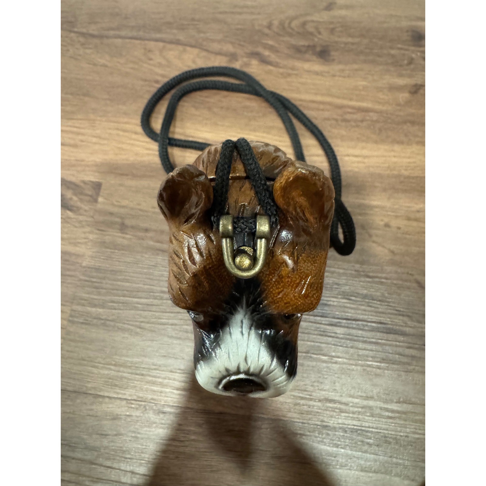 Timmy Woods Vintage 1990s Boxer Dog Hand Carved Wood Crossbody Bag Brown Womens