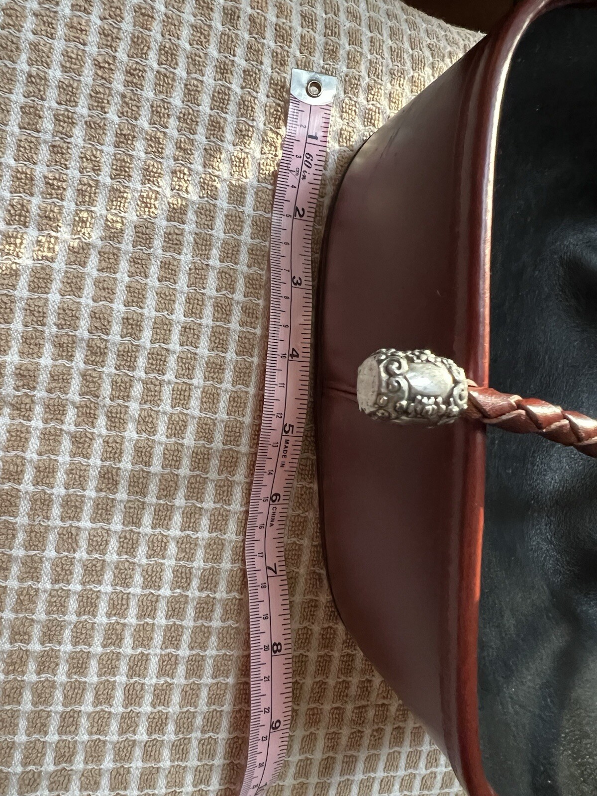 BRIGHTON Leather Drawstring Bag – Black With Brown Trim – NEW!