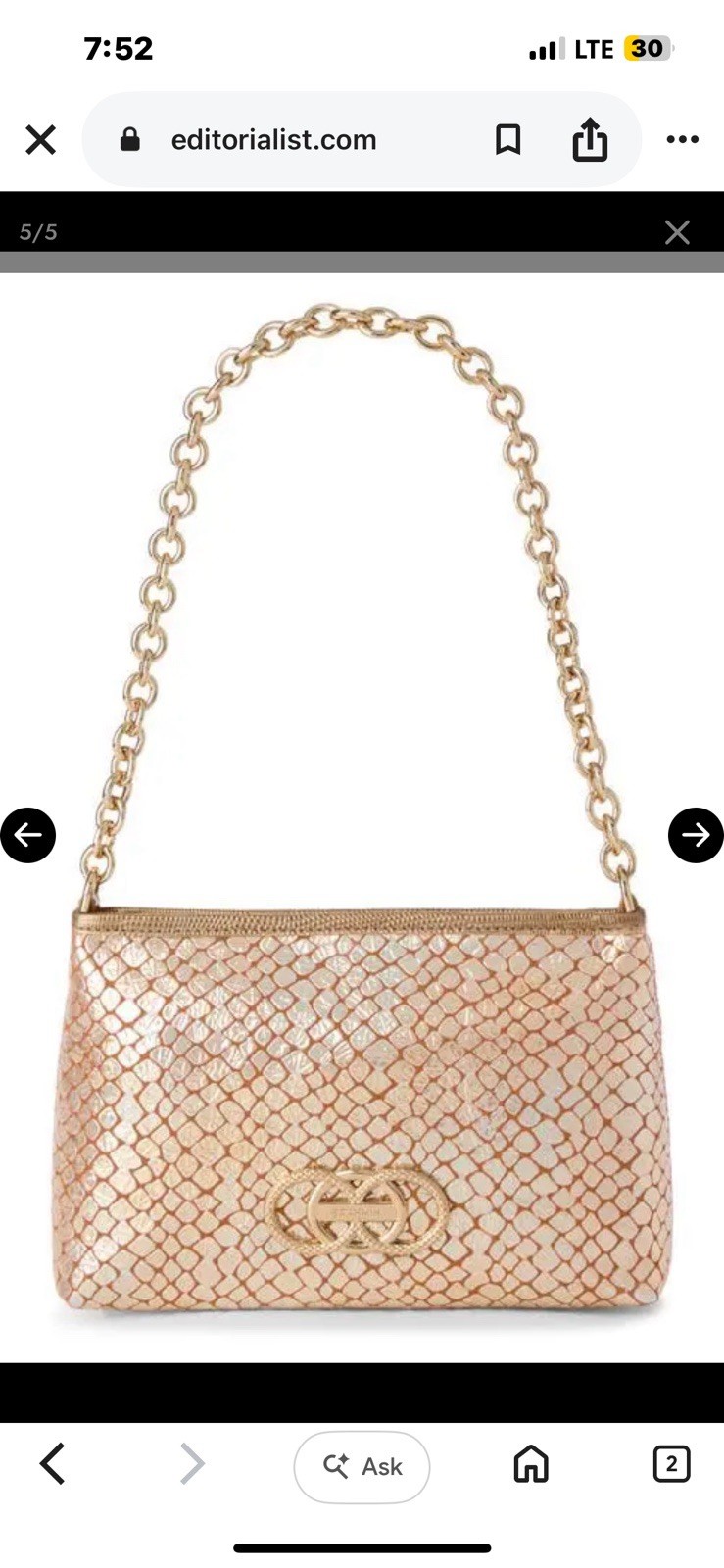NWT Brahmin Lorelai Gold Metallic Snake Print Small Shoulder Bag Chain Strap