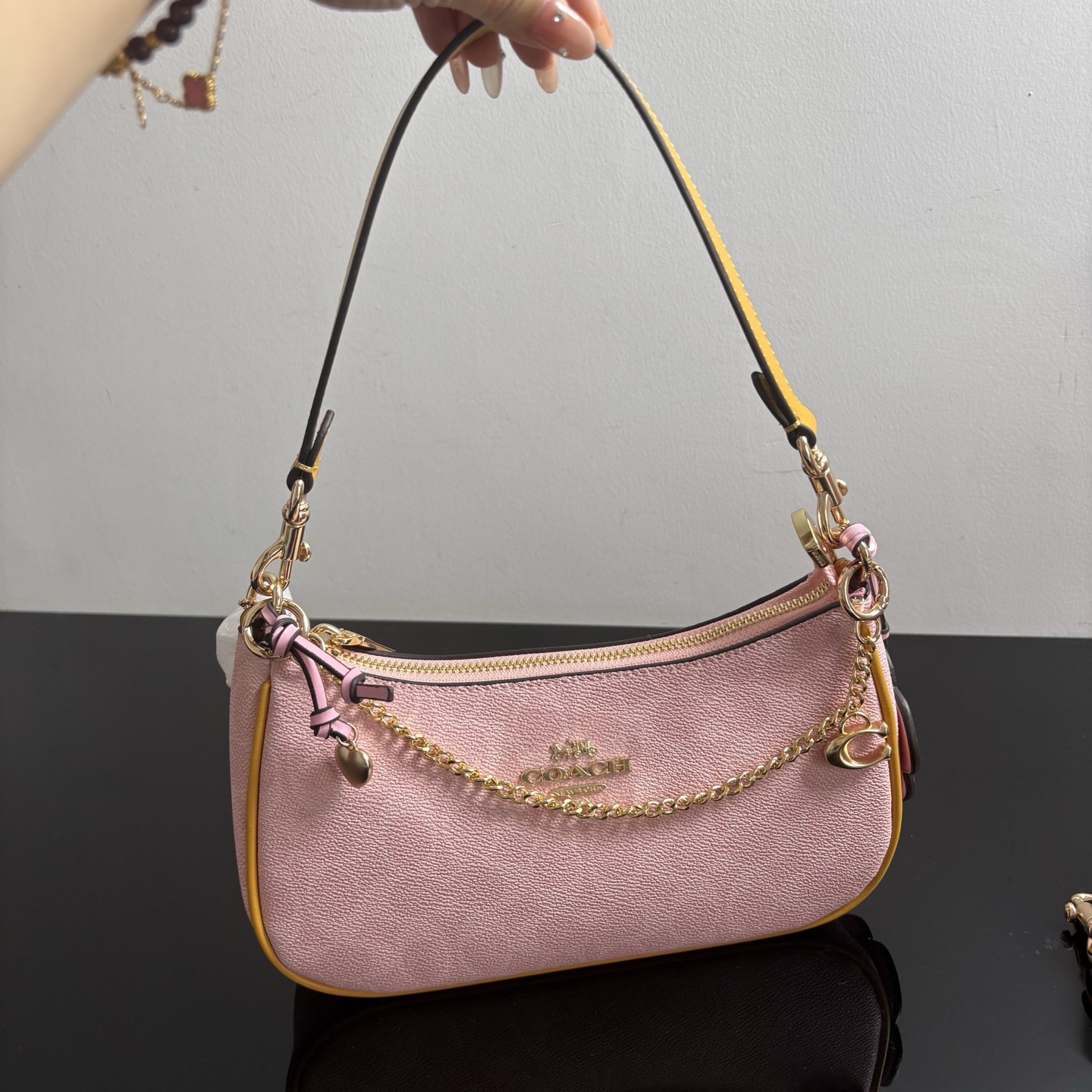 Coach Outlet CEA20 Teri Shoulder Bag Signature Canvas Charms Gold Powder Pink
