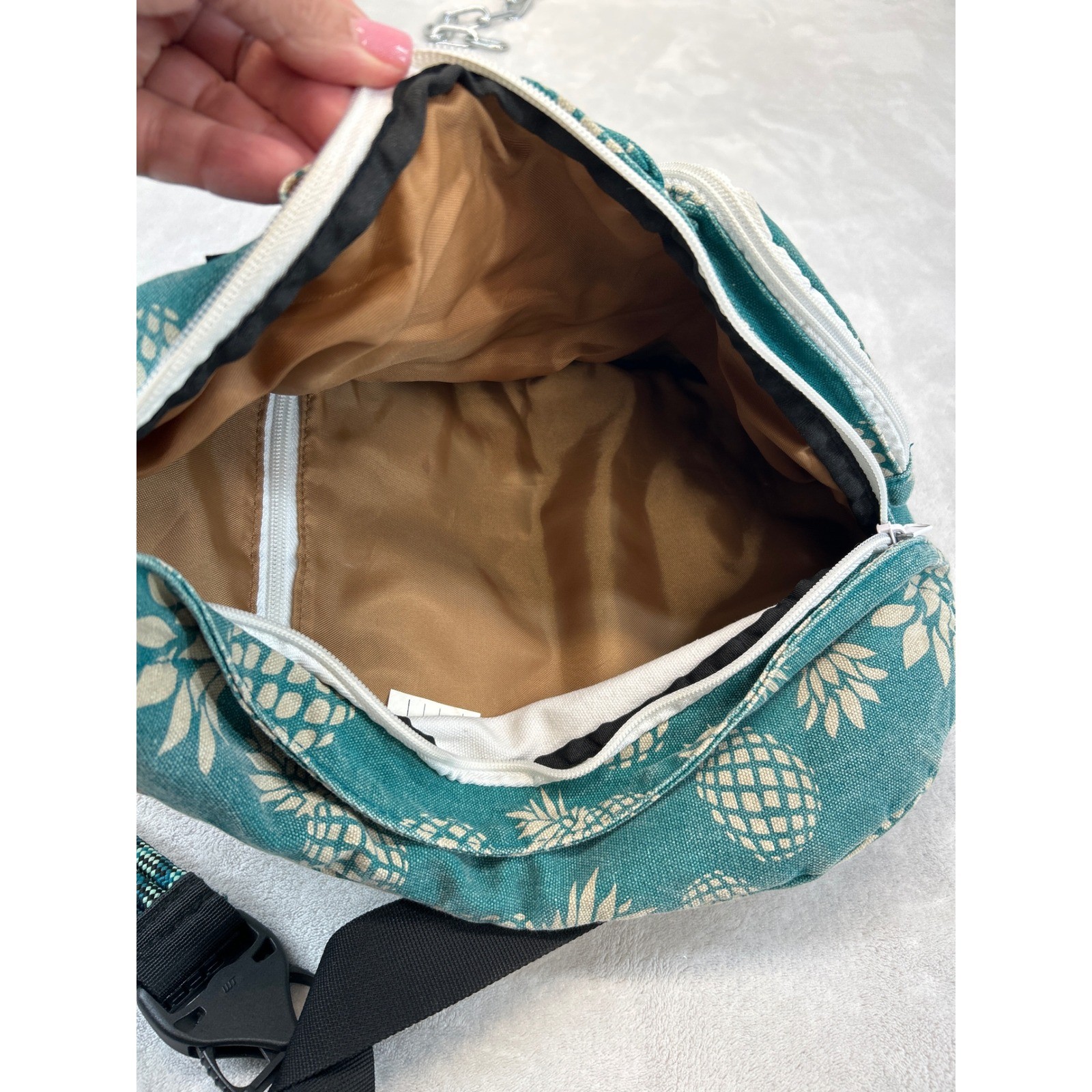 Kavu Rope Bag Teal Pineapple Canvas Sling Backpack Crossbody Hiking Gorpcore