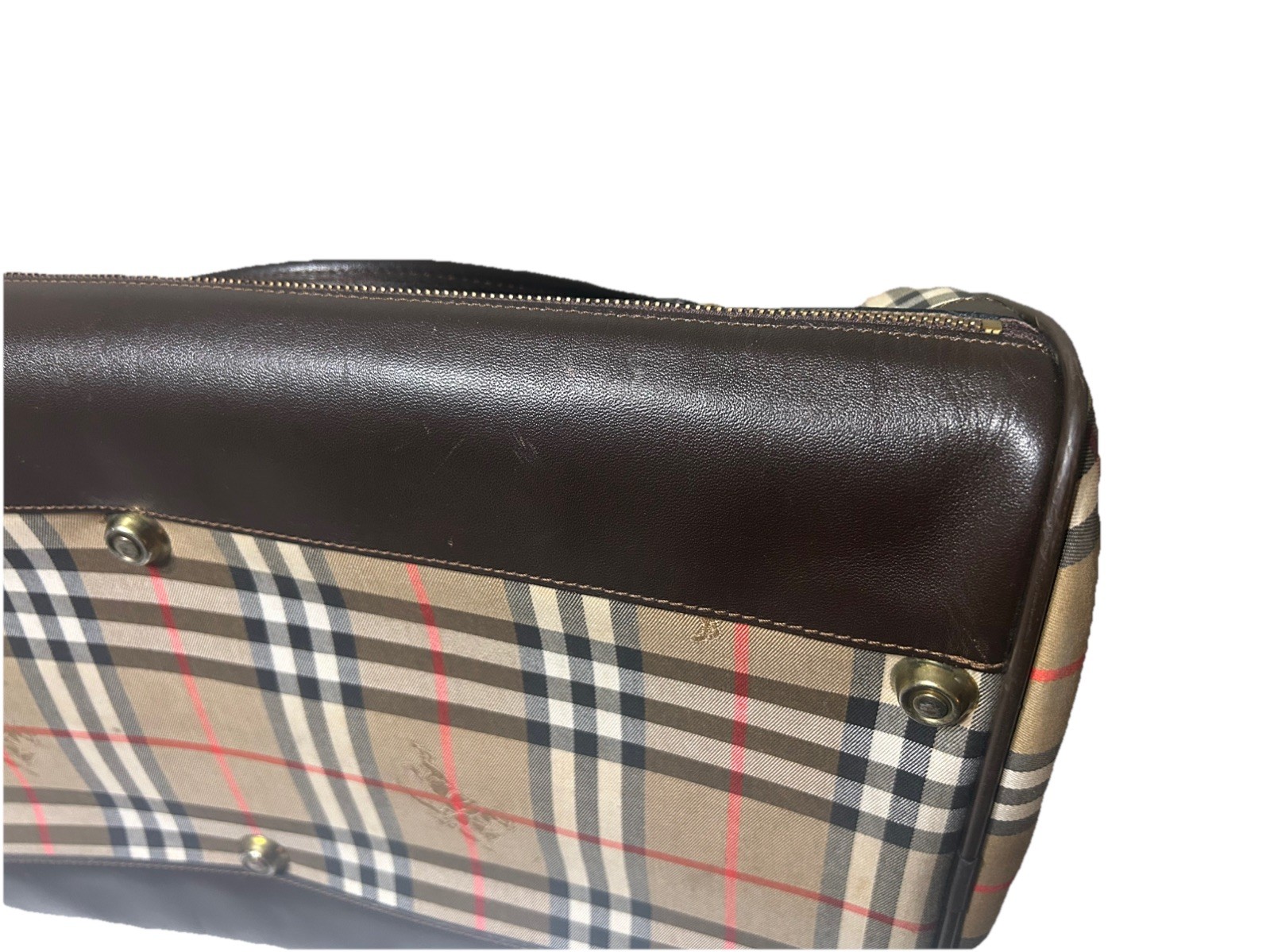 Vintage Burberry Beige Boston Large Travel Bag Haymarket Check Canvas