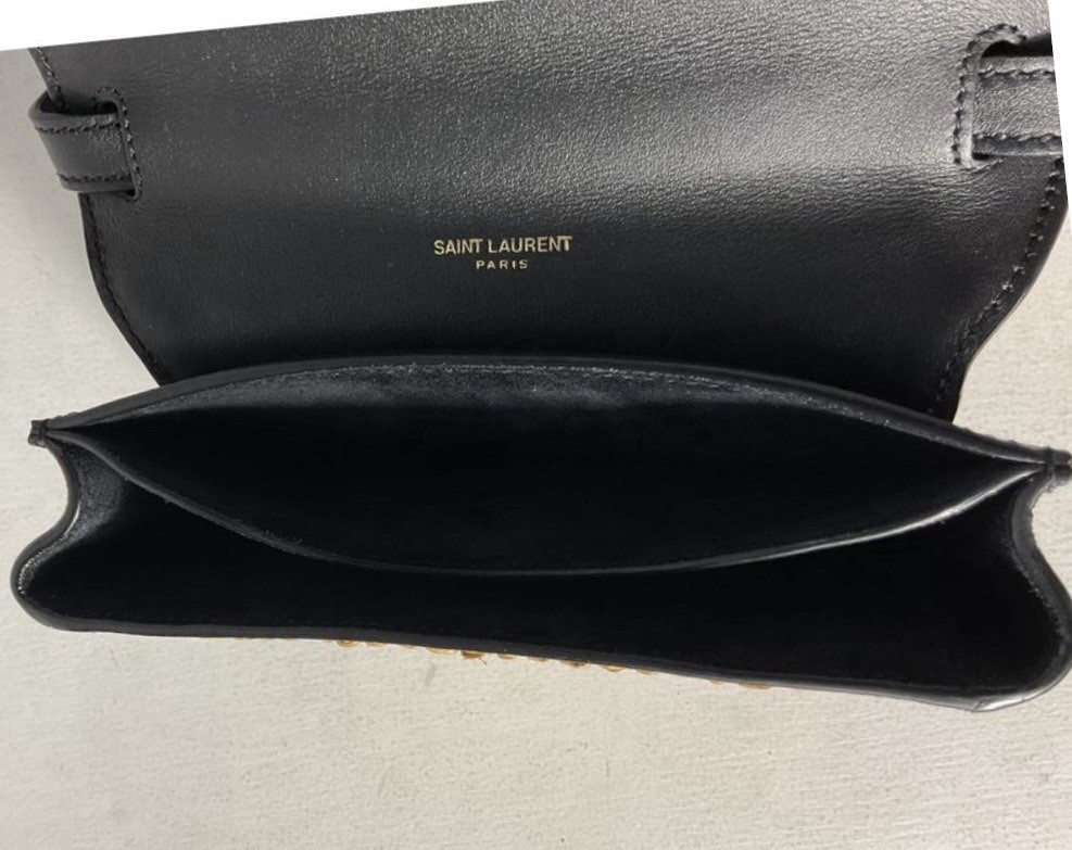 Saint Laurent Kaia Tan Raffia Crossbody w/ Black Leather Trim and Gold YSL Logo