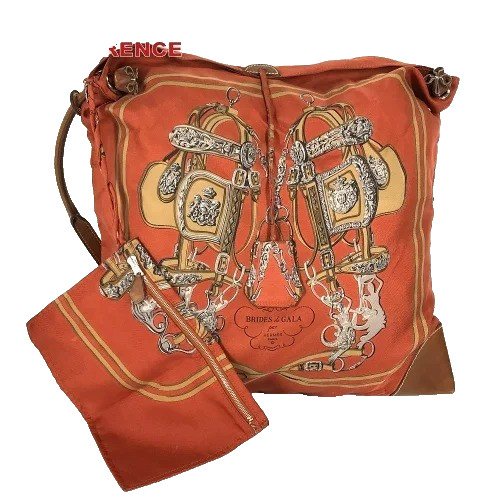 Hermes Silky City PM Crossbody Shoulder Bag Silk Leather Orange Auth France