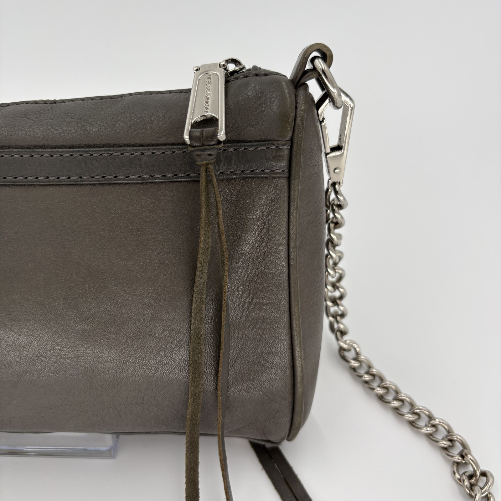 Rebecca Minkoff Charcoal Grey Leather Mini MAC Crossbody Bag Silver Hardware