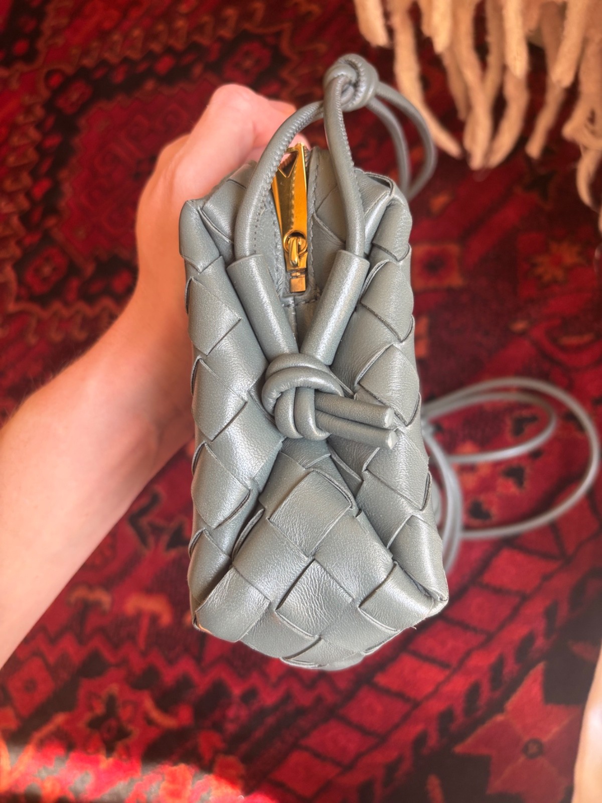 bottega veneta mini loop camera bag – bluish grey leather