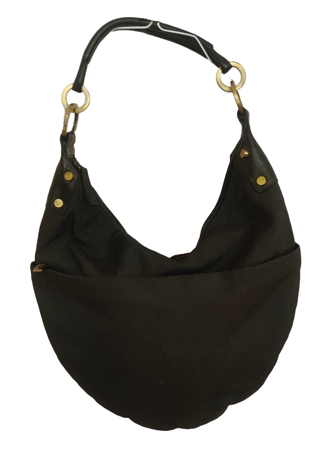 PERLINA New York Black Half-Moon Woven Purse Handbag, Leather Accents & Strap