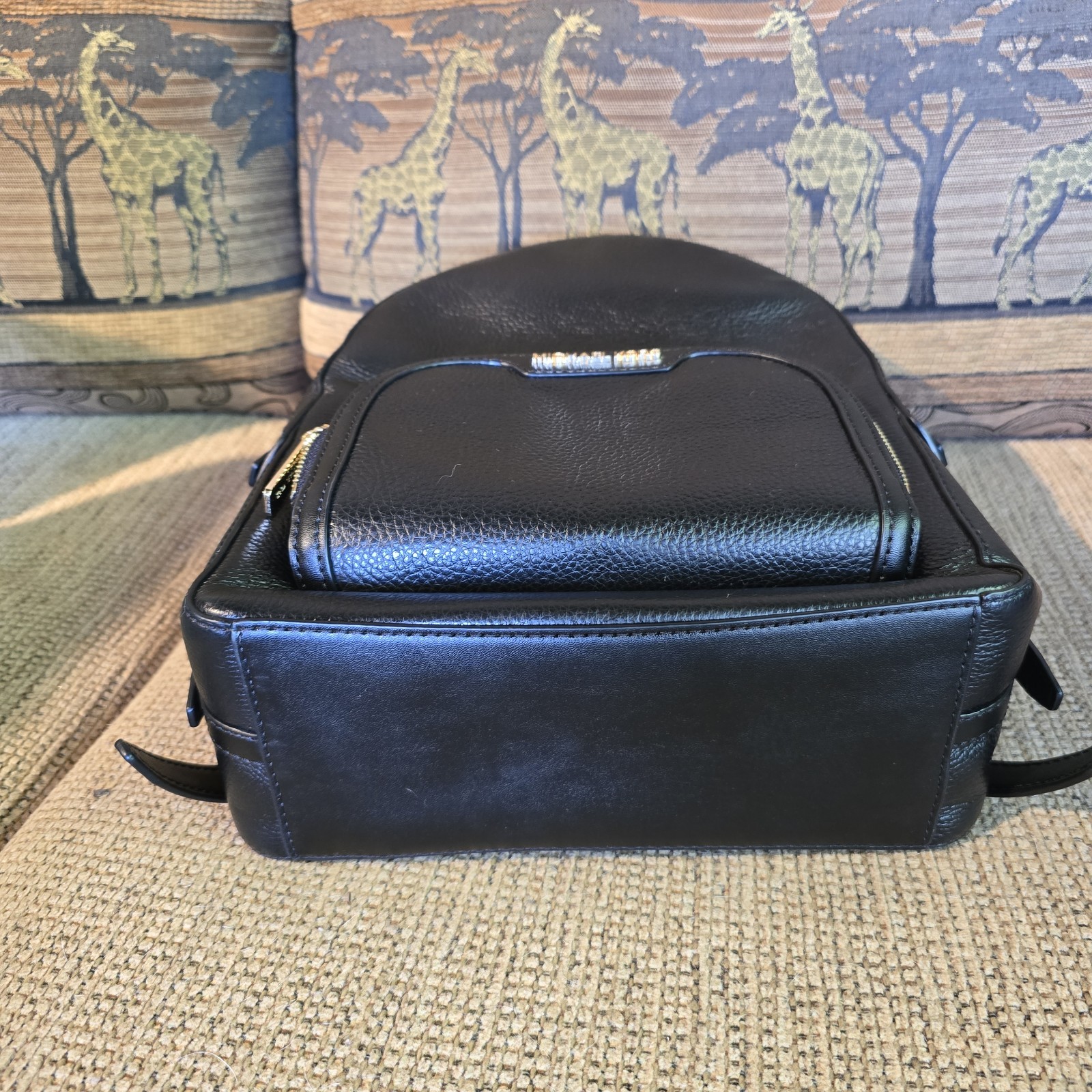 Michael Kors Jaycee Black Medium Backpack Zip Top Gold Hardware Logo Pockets