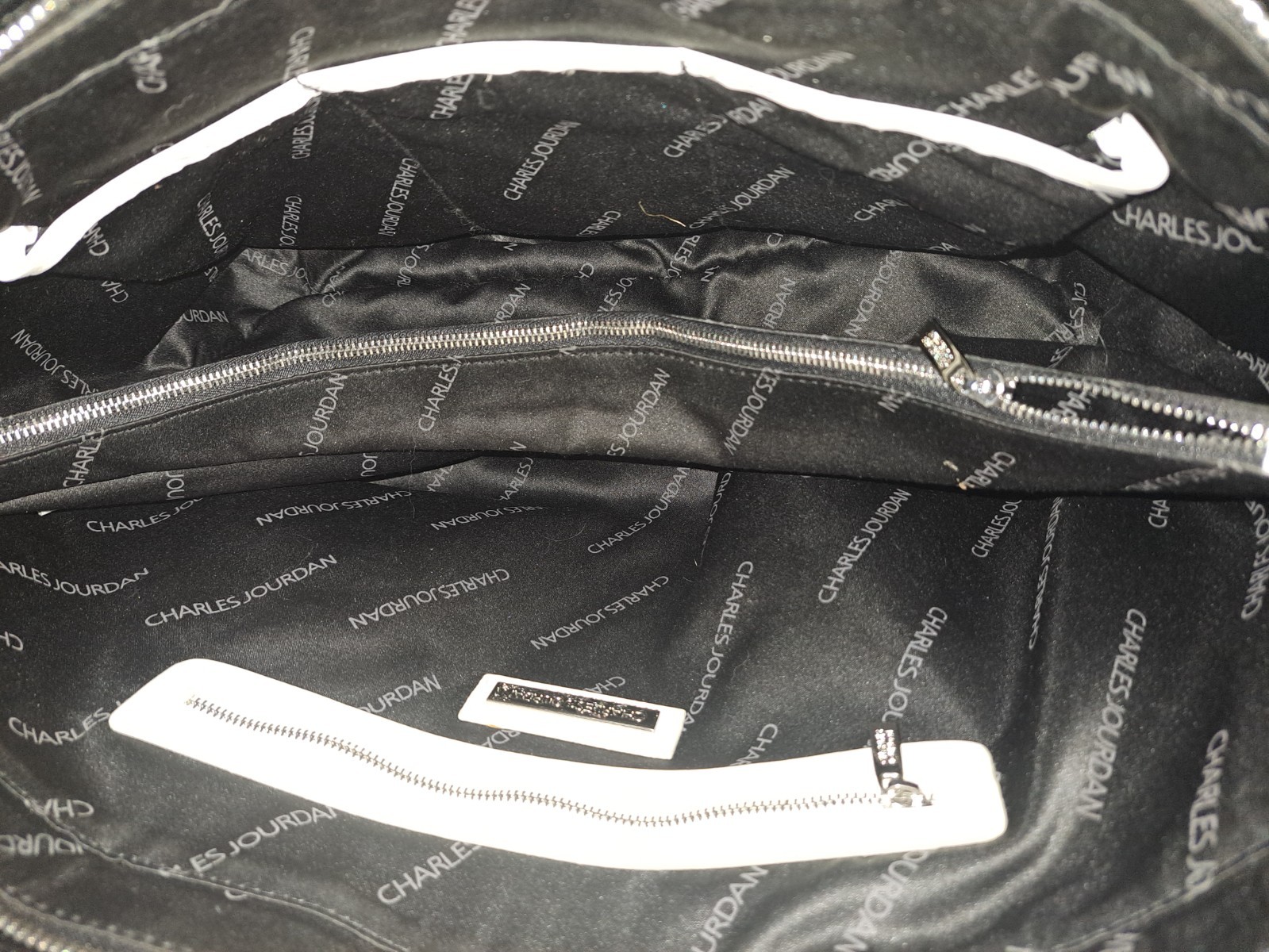 CHARLES JOURDAN-Black/White Leather Satchel/Shoulder Strap-Large Bag-Excellent
