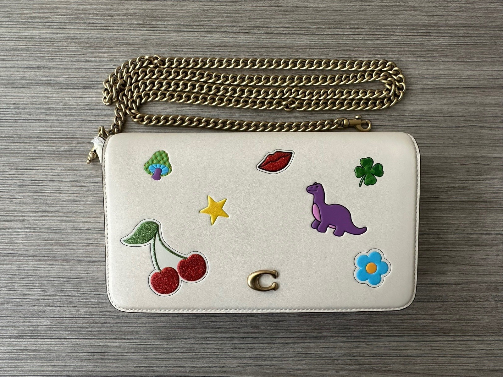 NWT Coach Mila Crossbody Bag With Sticker Print CCD24 Chalk Multi Chain Strap