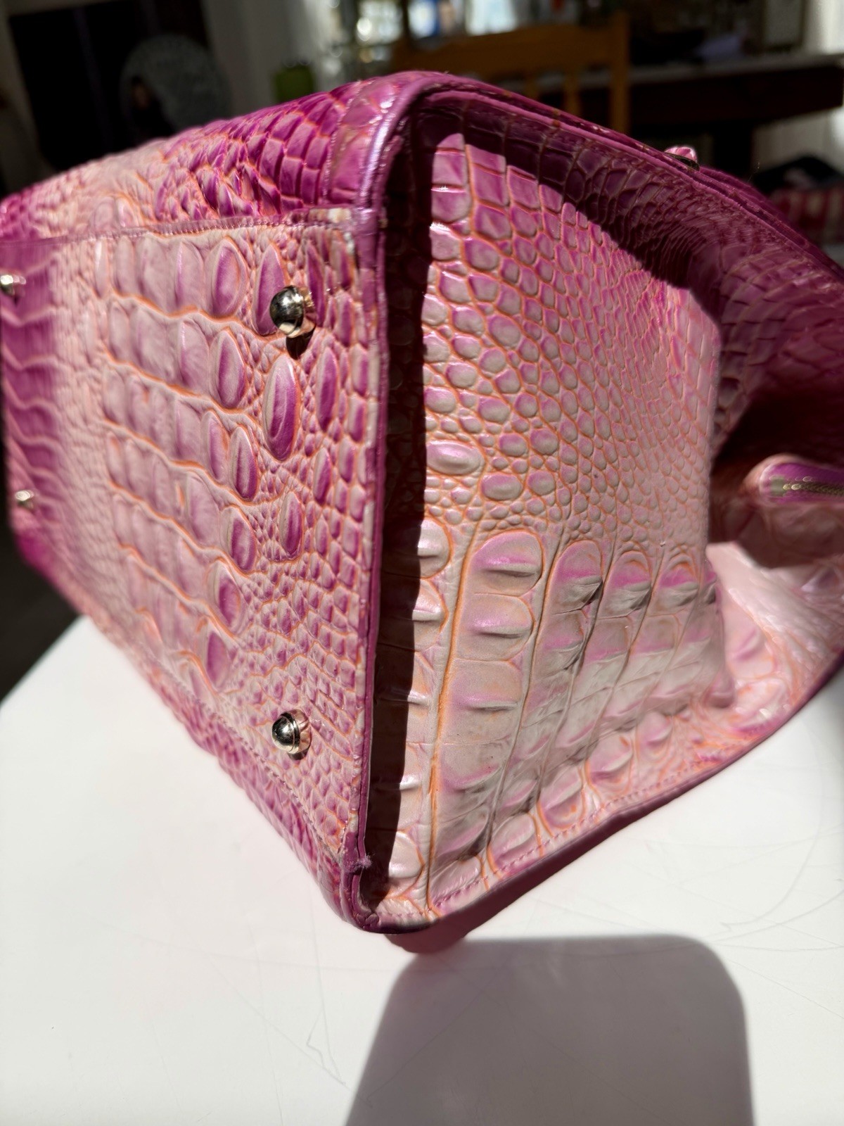 🩷🧡 Brahmin PEONY OMBRÉ CAROLINE leather satchel VGUC Beautiful!! RARE!