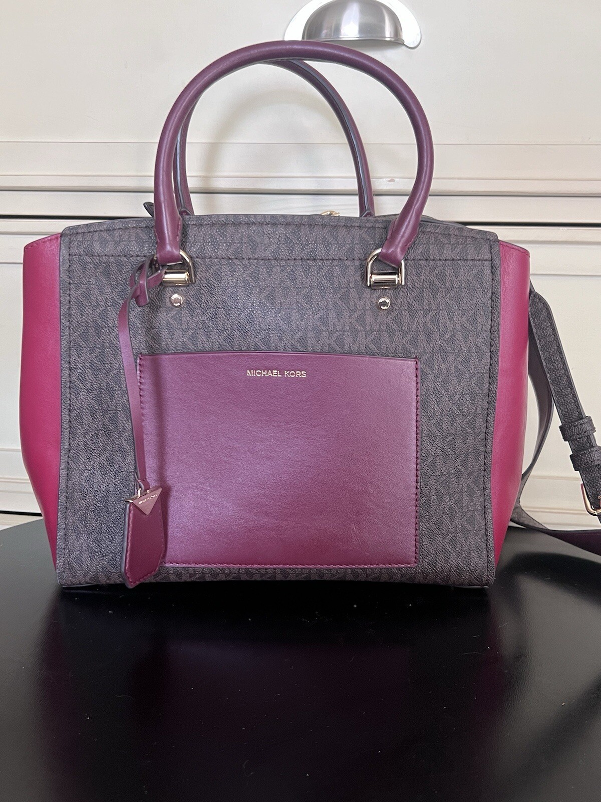 Used, Good Condition Michael Kors Large Benning Satchel | Maroon/brown