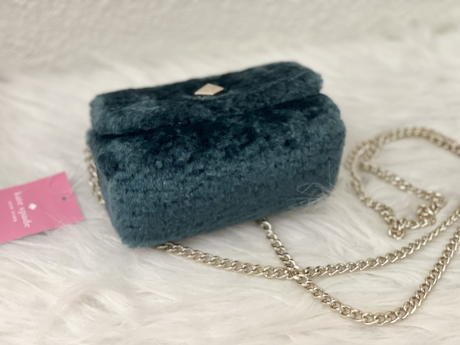 NWT Kate Spade Audrey Faux Shearling Micro Crossbody Bag- Festive PEACOCK K9280