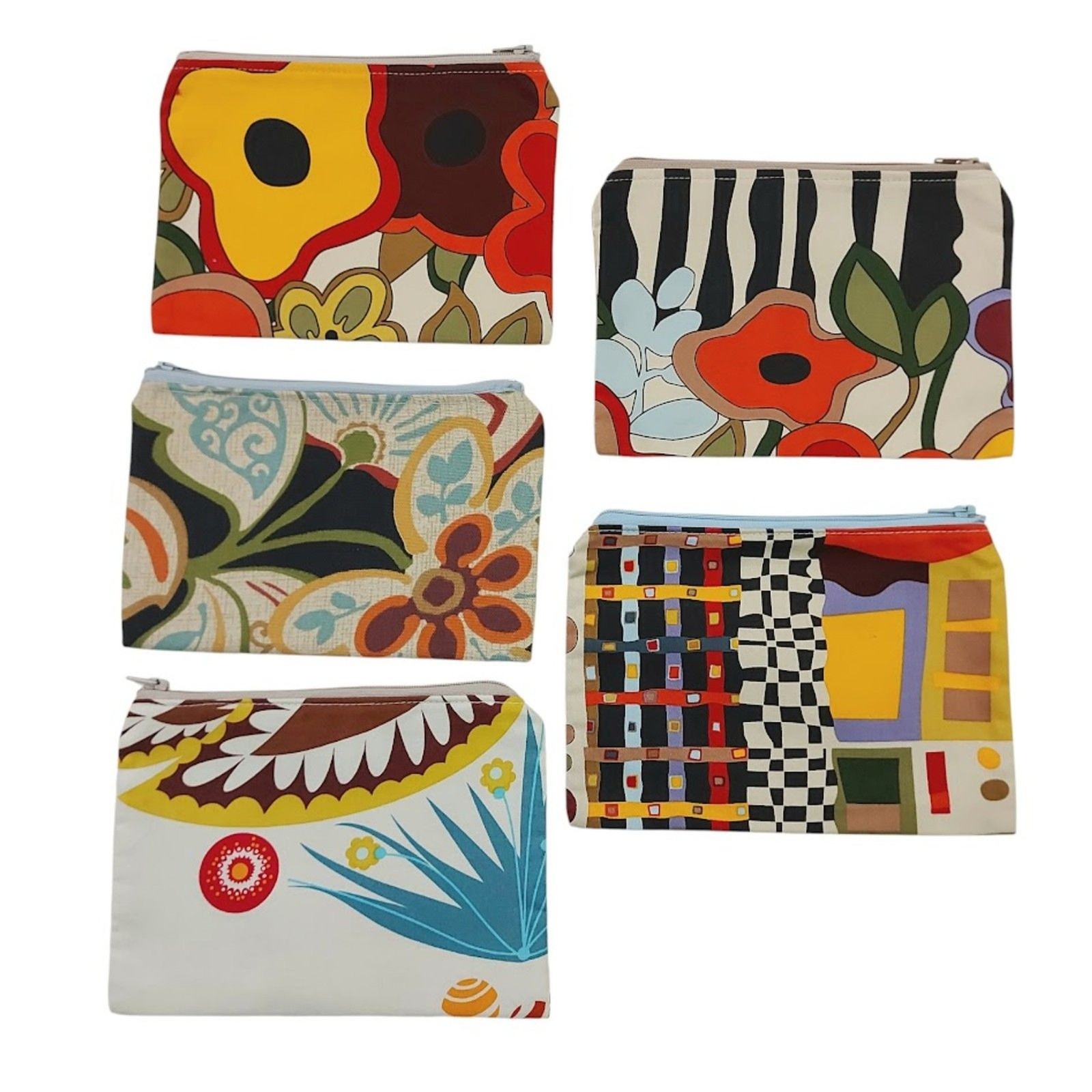 Cosmetic Bag Set of 5 Fabric Handmade Lined Zippered Lightweight