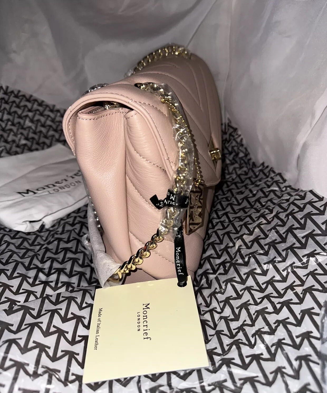 MONCRIEF LONDON CAITHLYN LEATHER SHOULDER/CROSSBODY BAG SOFT PINK NEW $780