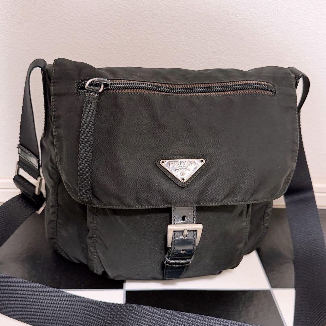 Authentic PRADA Black Nylon Shoulder Bag 22cm x 23cm x 9cm Adjustable Strap