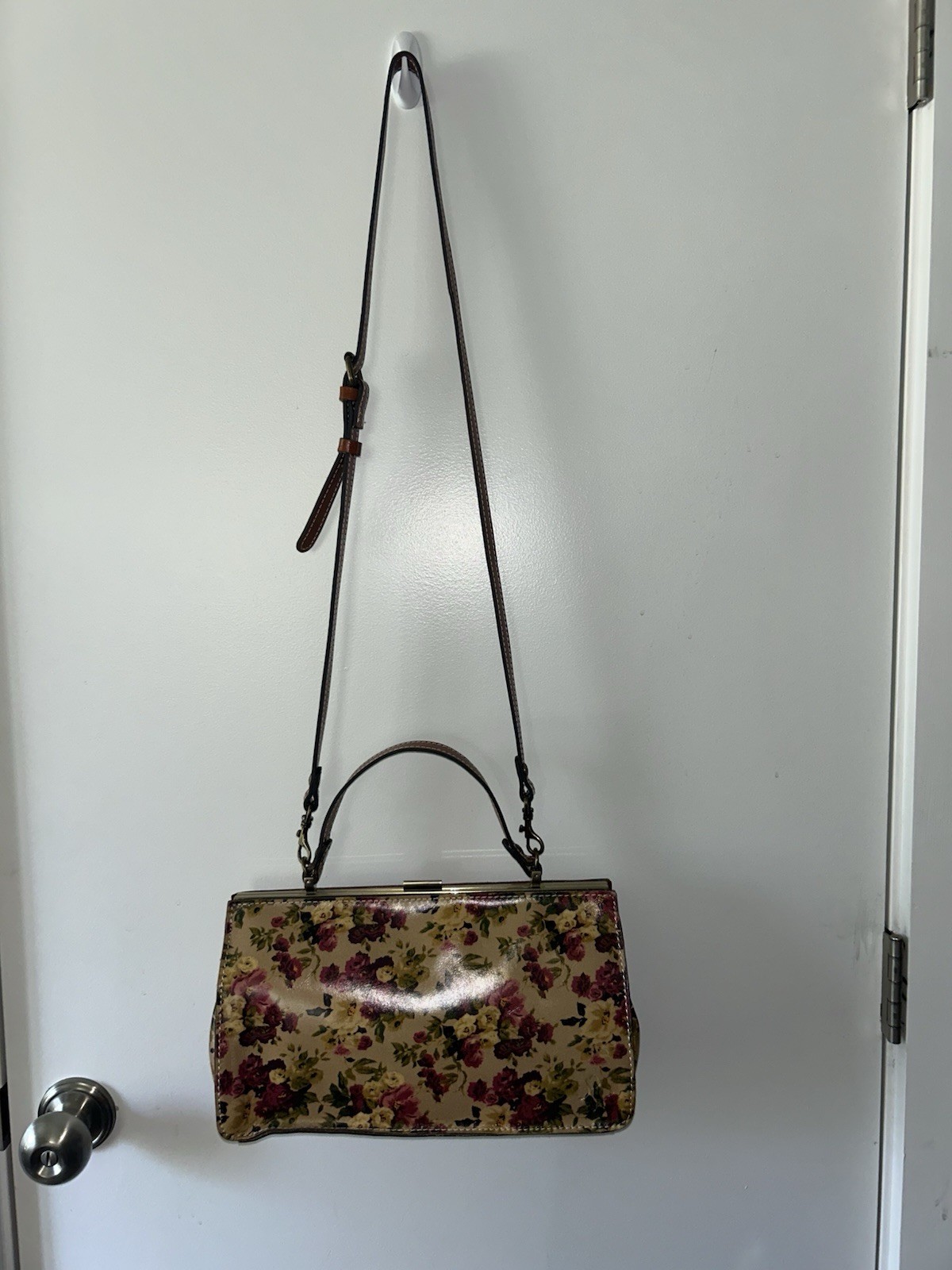 PATRICIA NASH Antique Rose Leather Trim Metal Clasp FERRARA Satchel Purse