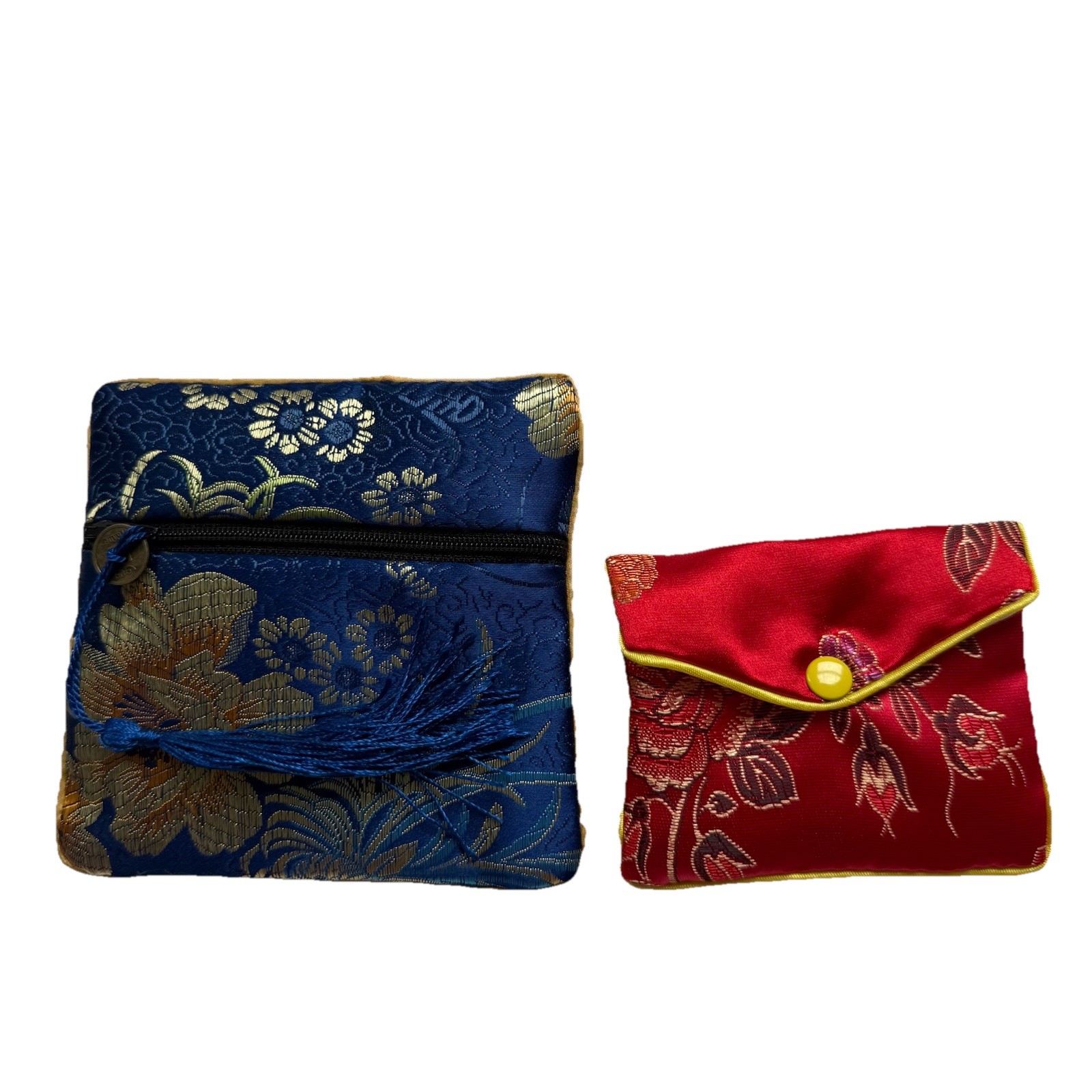 Asian New Decorative Silk Pouches – Zipper & Snap Closure (Set of 2)