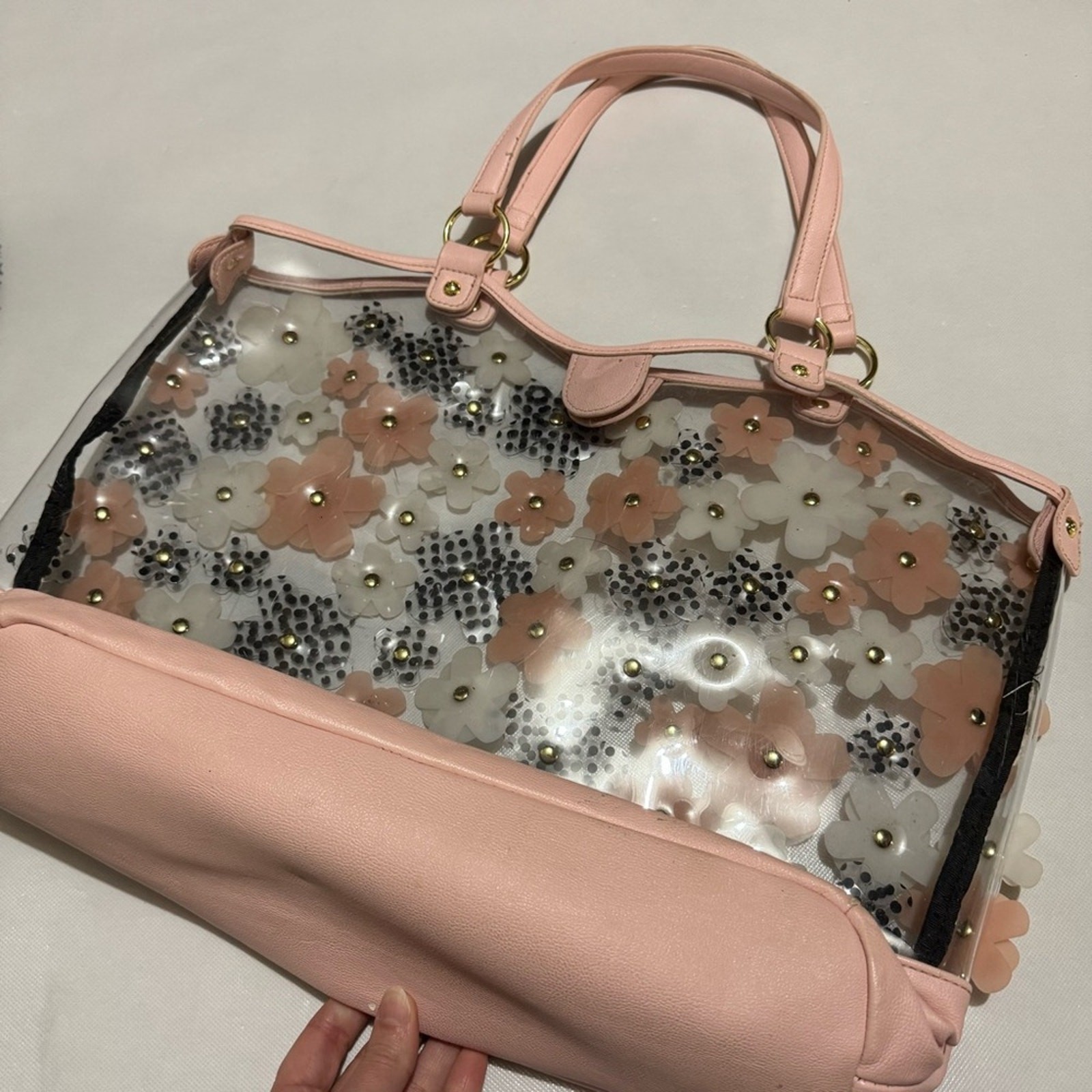 Betsey Johnson Clear Pink 3D Floral Tote Bag Purse Vintage Spring Feminine Girly