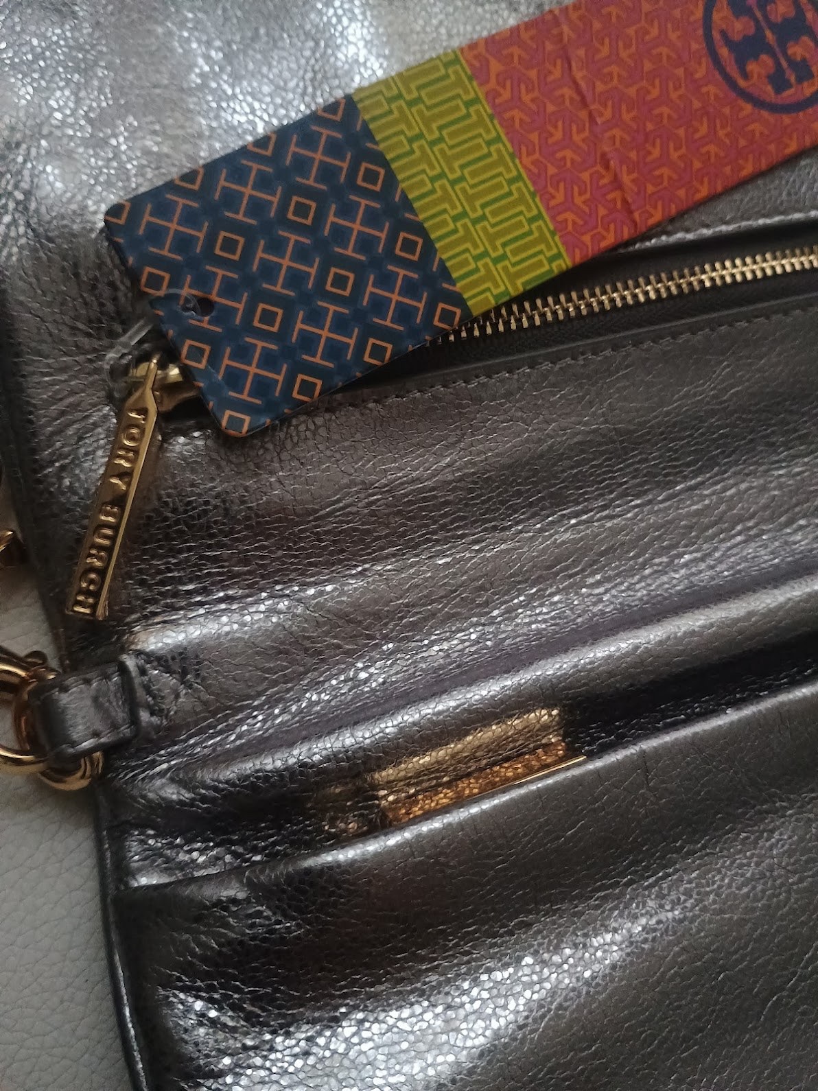 Tory Burch Handbag Shoulder Bag Steel Gray w/Chain Free Shipping w/ Dust Bag New