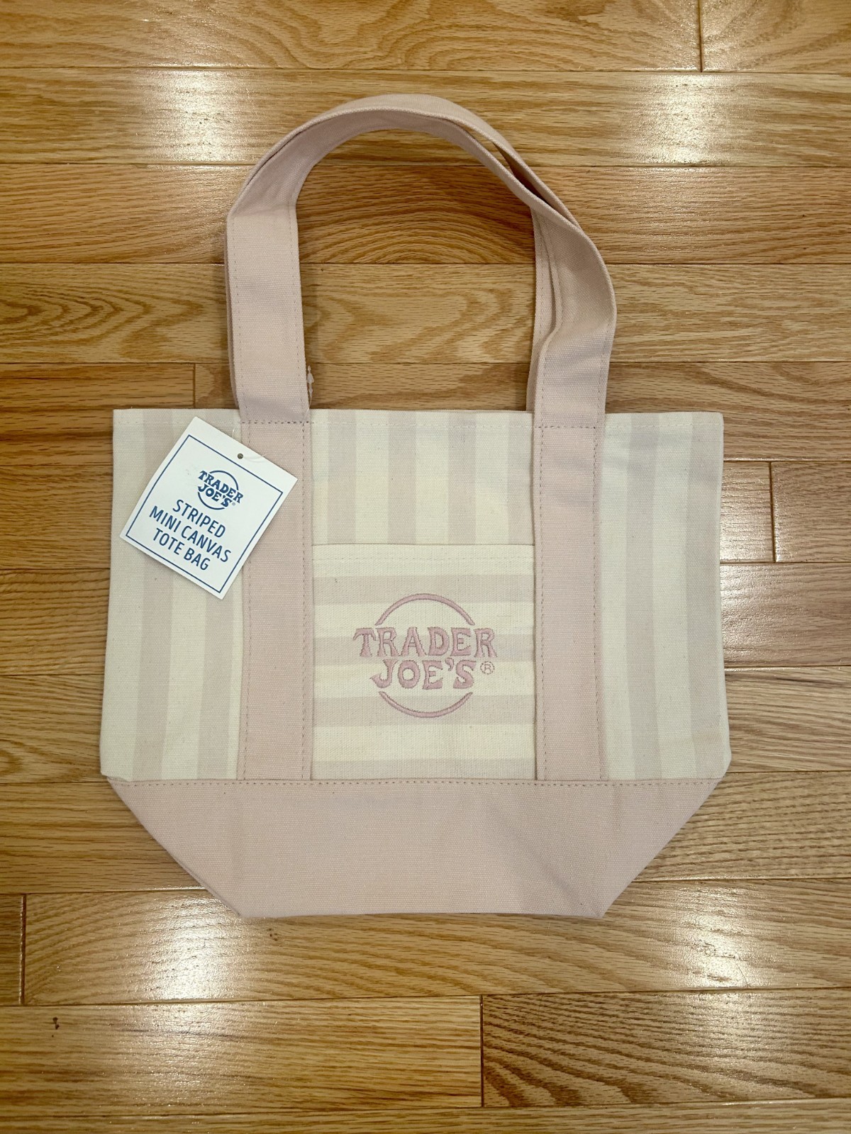Authentic Viral Rare trader joes striped canvas mini tote bag Pink (w/ receipt)