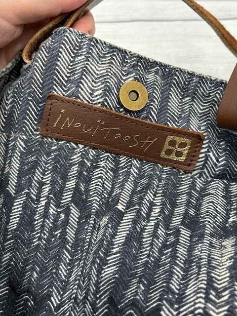 INOUITOOSH Tote Bag Cafe Print Wool Blend Leather Handle Gray 14.5in x 13in