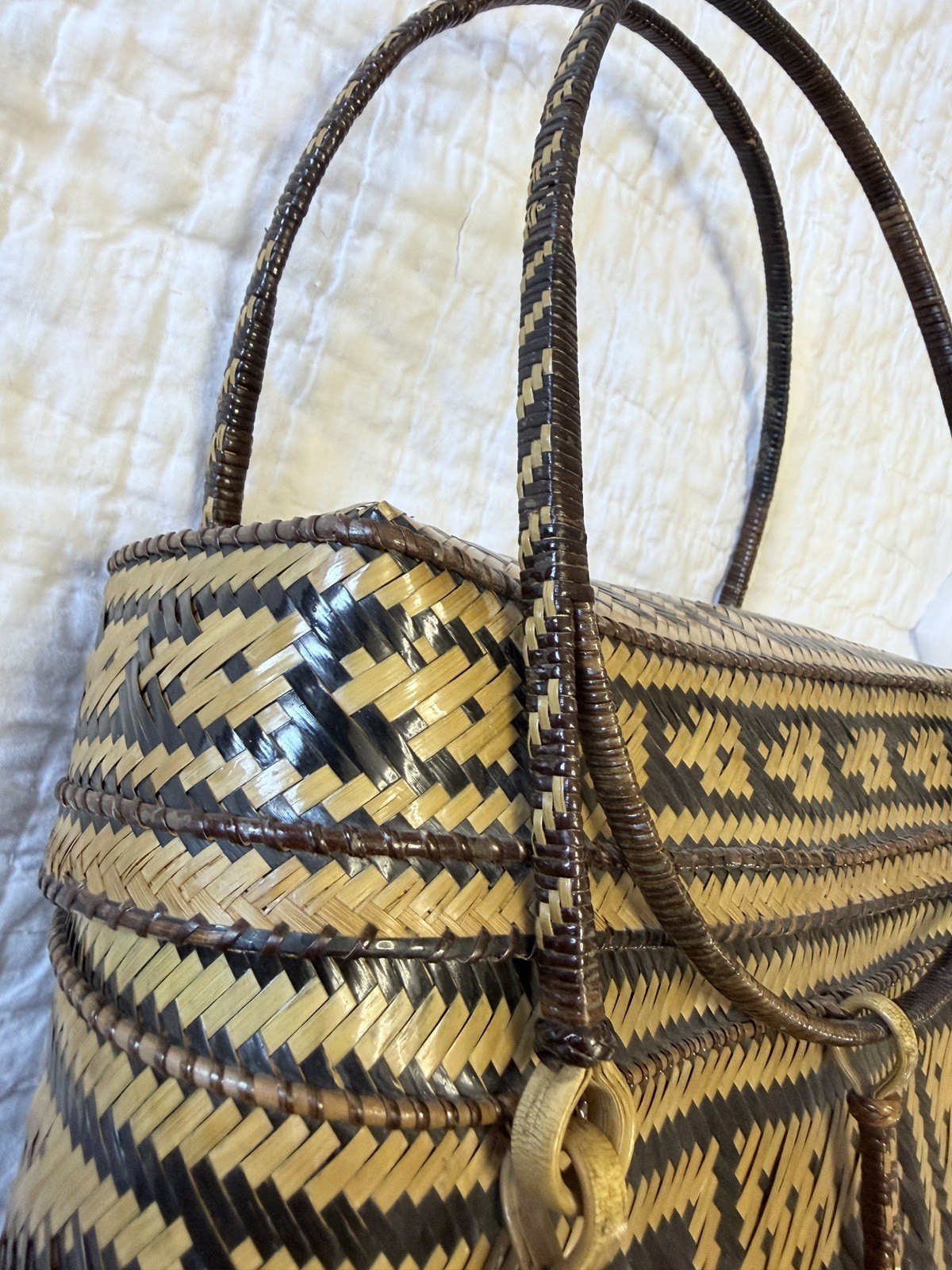 Philippines Palawan Tiruray Tribe Hand Woven Straw Cane River Basket Bag Purse