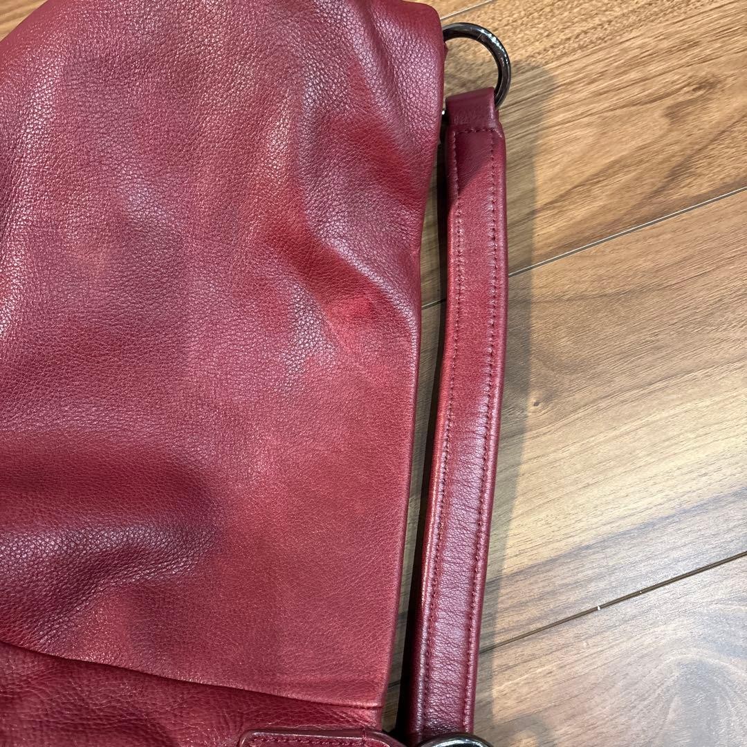 Tsuchiya Kaban Clarte Swing One Shoulder Bag Red Leather Auth