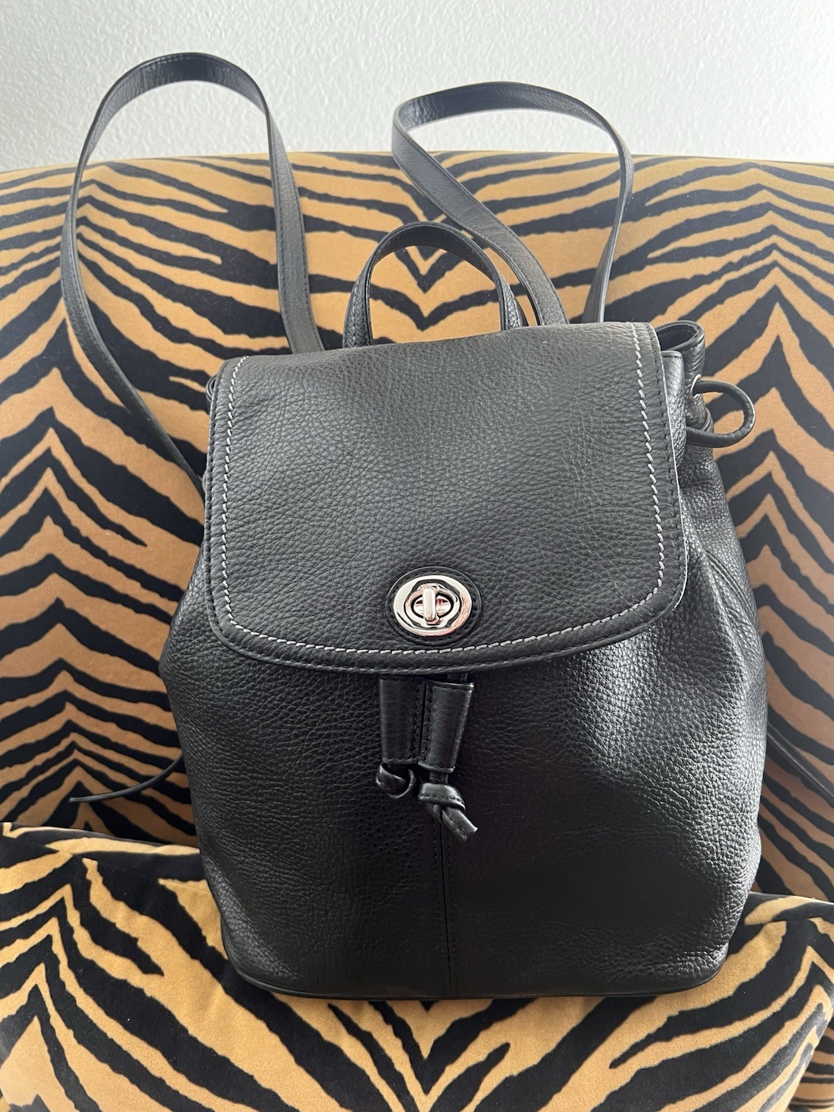 Coach Vintage Pebbled Leather Backpack, Silver Hardware (Black, Medium)