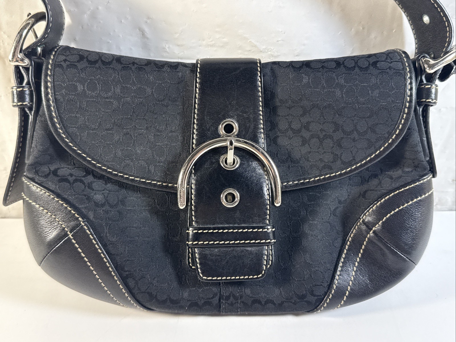 VTG 6818 Coach Soho Demi Shoulder Black Bag Signature C Jacquard Canvas Leather