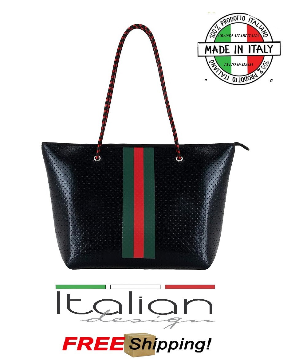 Italian Multipurpose Bag Black Inner Pockets Removeable Cushion 17 X 13 X 11