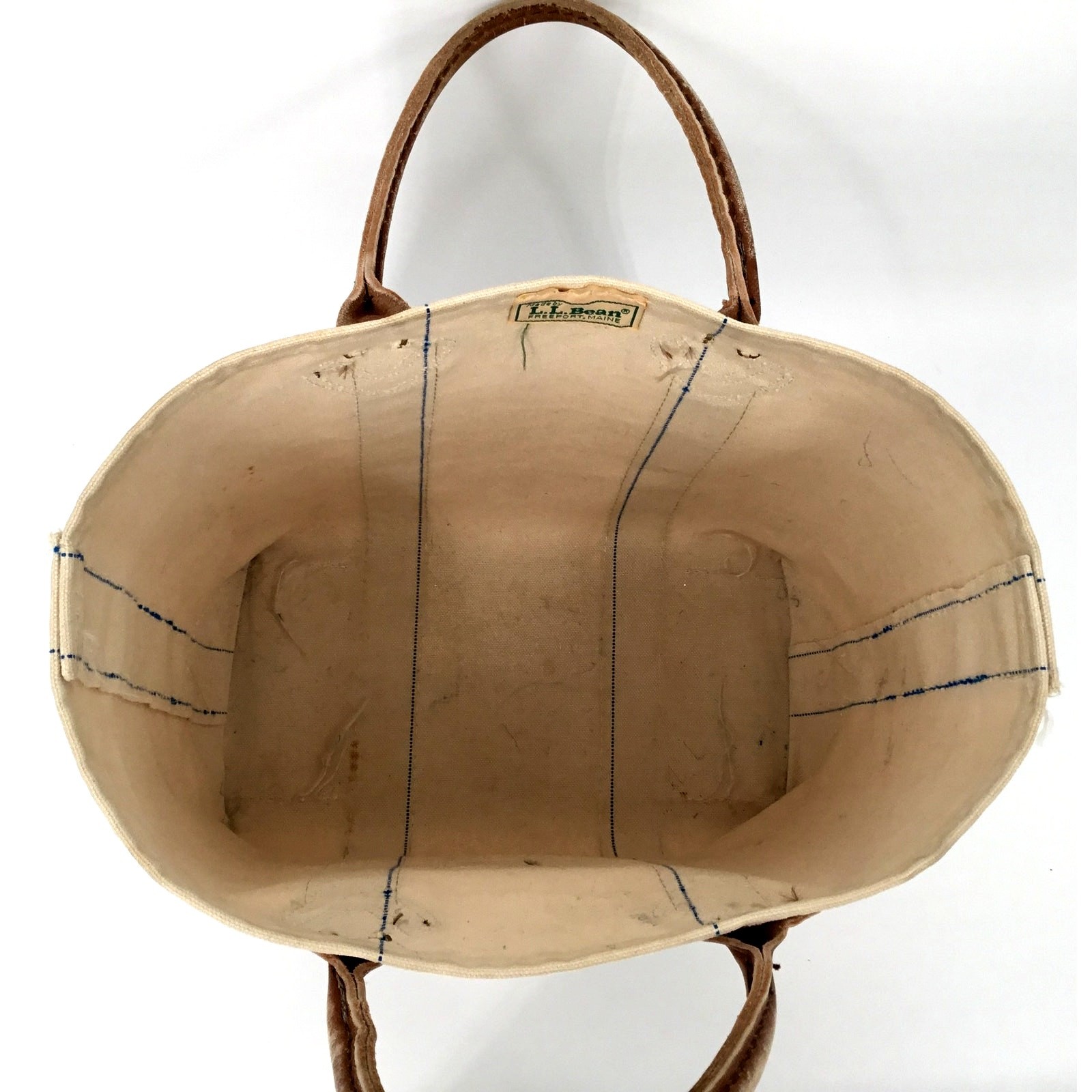 Vintage L.L.Bean Boat Tote Medium Leather Handles Made USA Freeport Maine 1970s