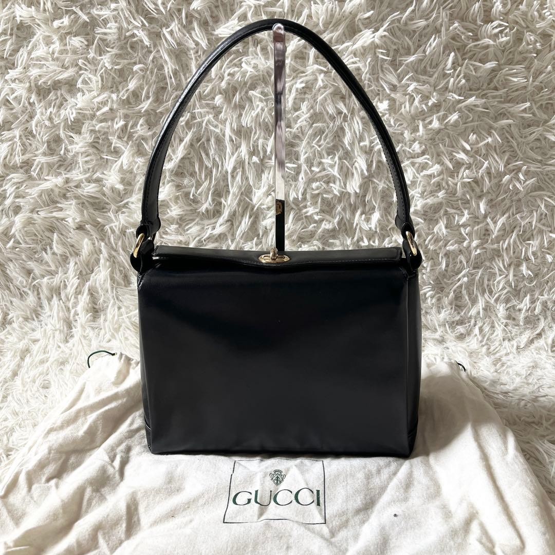 GUCCI Turn Lock Handbag Black Women Auth 7.48 x 9.84 x 3.93inch