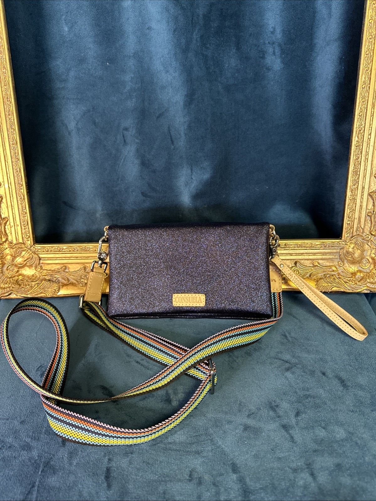 Consuela Starlight Navy Glitter Uptown Crossbody Bag Wristlet Wallet 9” UNUSED