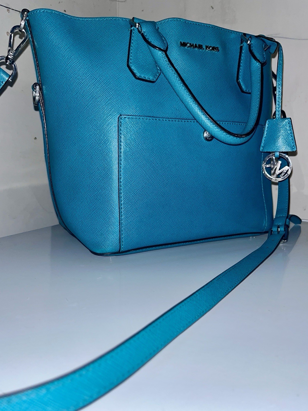 Michael Kors Greenwich Large Leather Grab Bag Tote Teal Turquoise