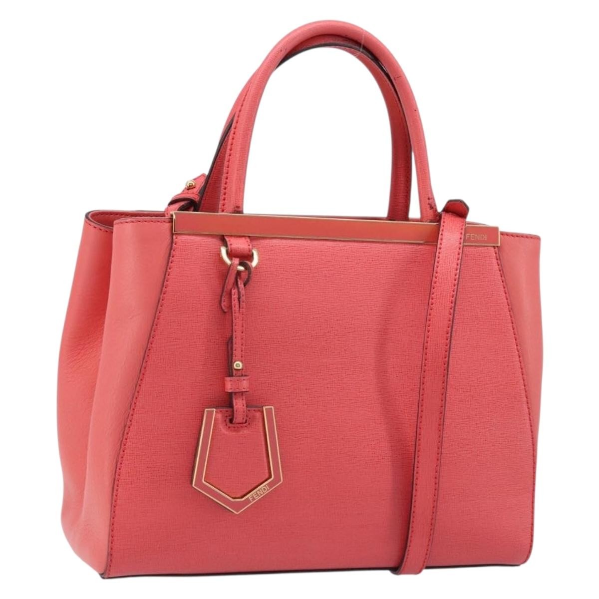 FENDI 2JOURS Hand Bag Leather 2way Pink Gold Auth gh2010