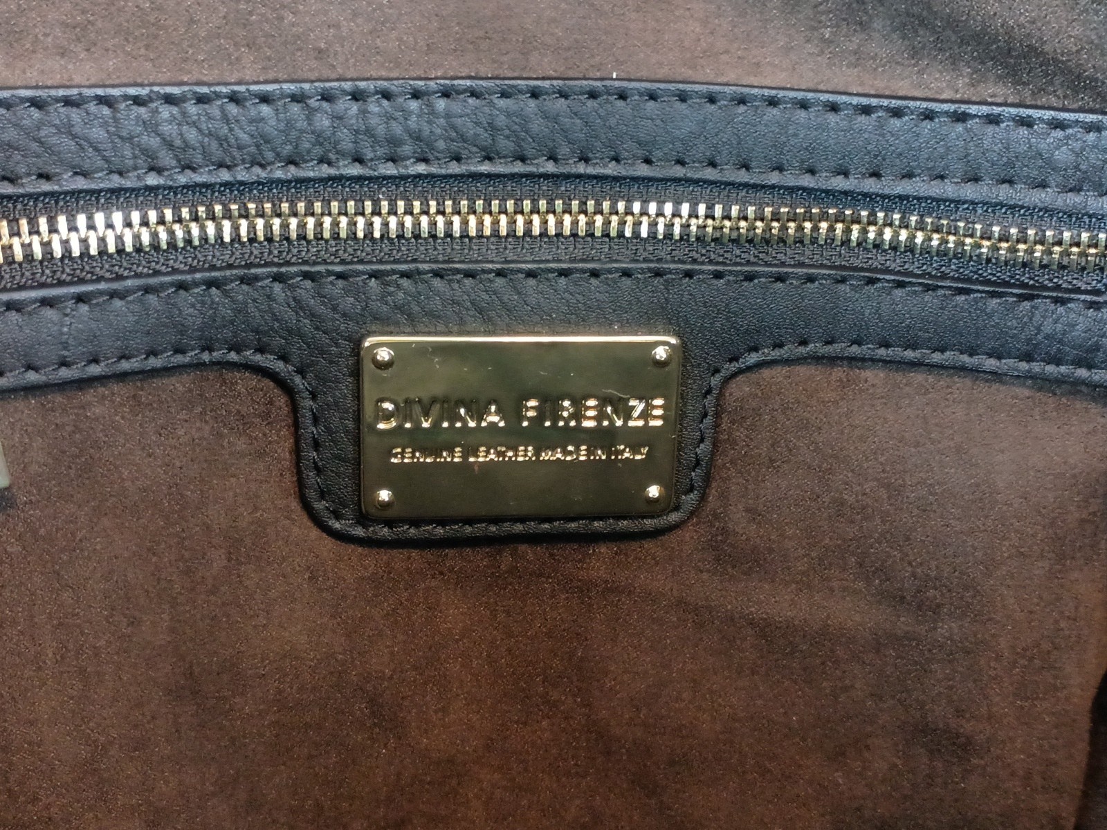 Divina Firenze Black Pebbled Leather Shoulder Tote Bag Made In Italy
