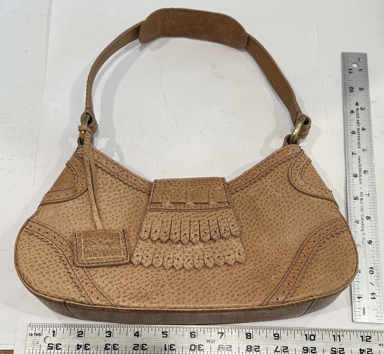Via Spiga Camel Tan Kilt Front Pebbled Leather Small Shoulder Bag EUC A++ 11