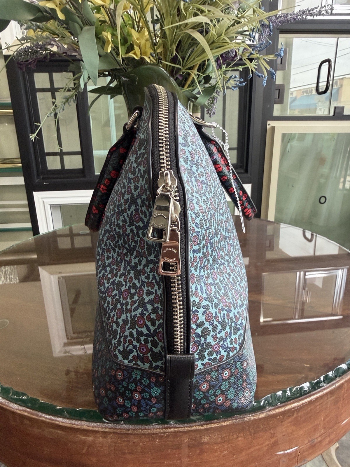 Coach Floral Dome Satchel Top Handle Zip w/ Detachable Crossbody Strap, Med