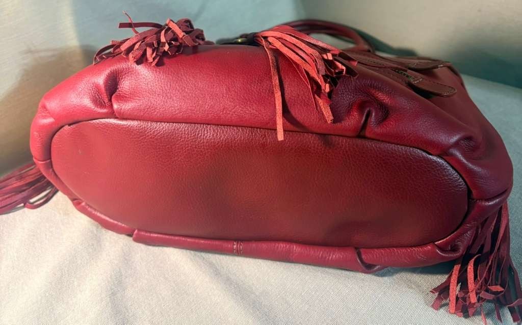 a.n.a.Ruby Red Shoulder Bag Soft Leather Boho Satchel Tote Purse Fringe Tassels