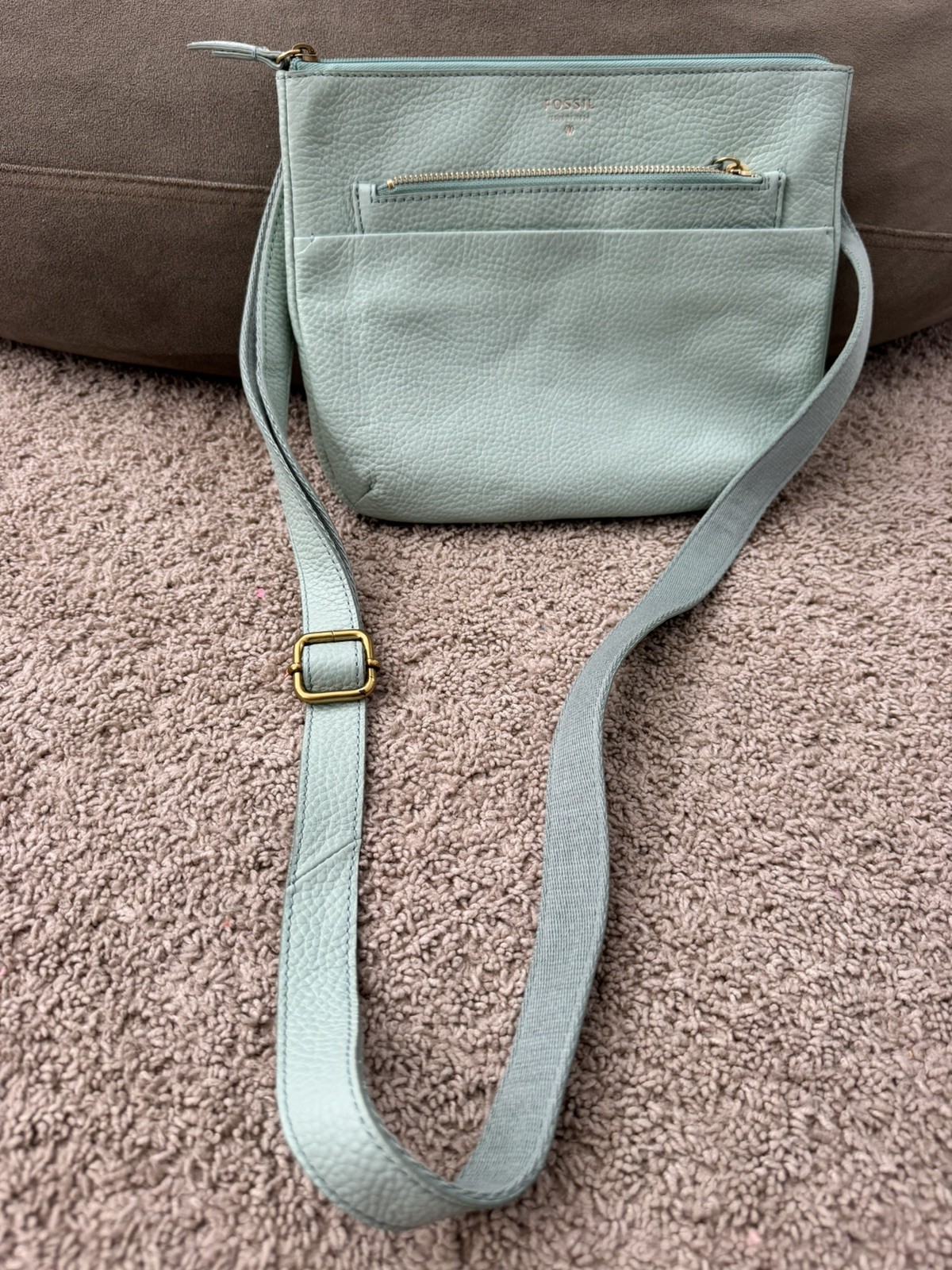 Fossil Pebbled Leather Crossbody Bag Robins Egg Blue RFID Wallet Zip Around Set