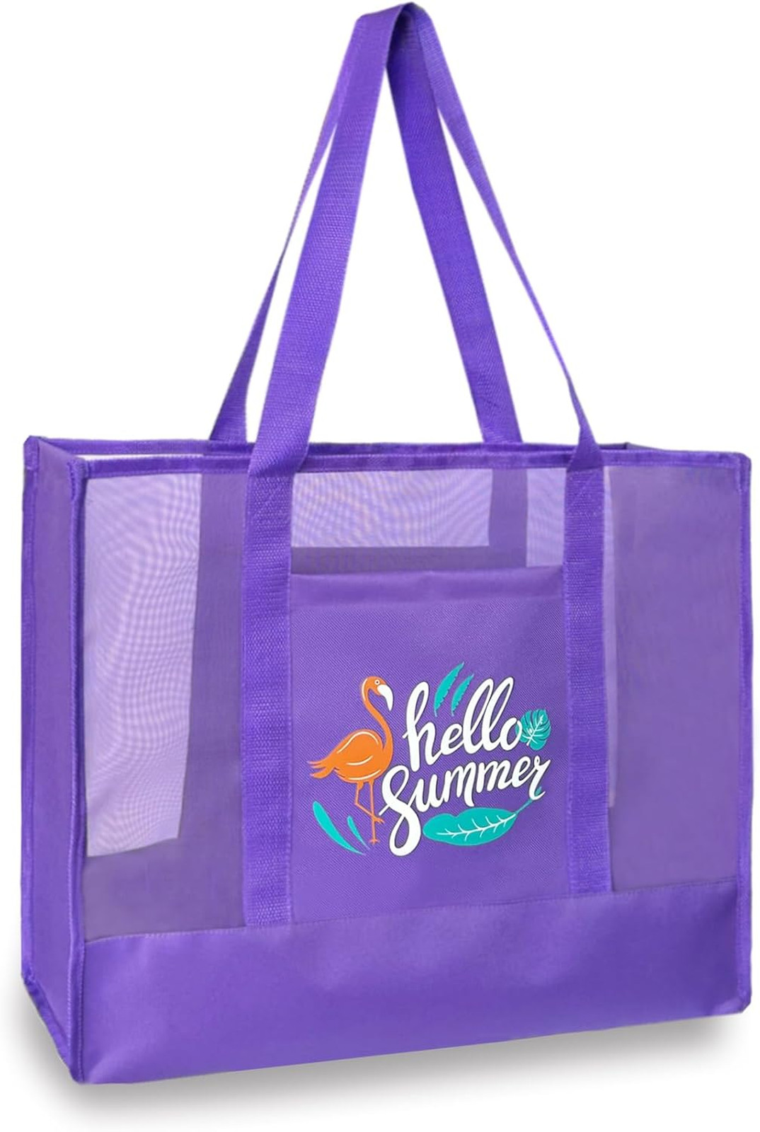 Large Mesh Beach Tote Bag with Pockets Zipper for Poolside Travel Swimsuit Gear