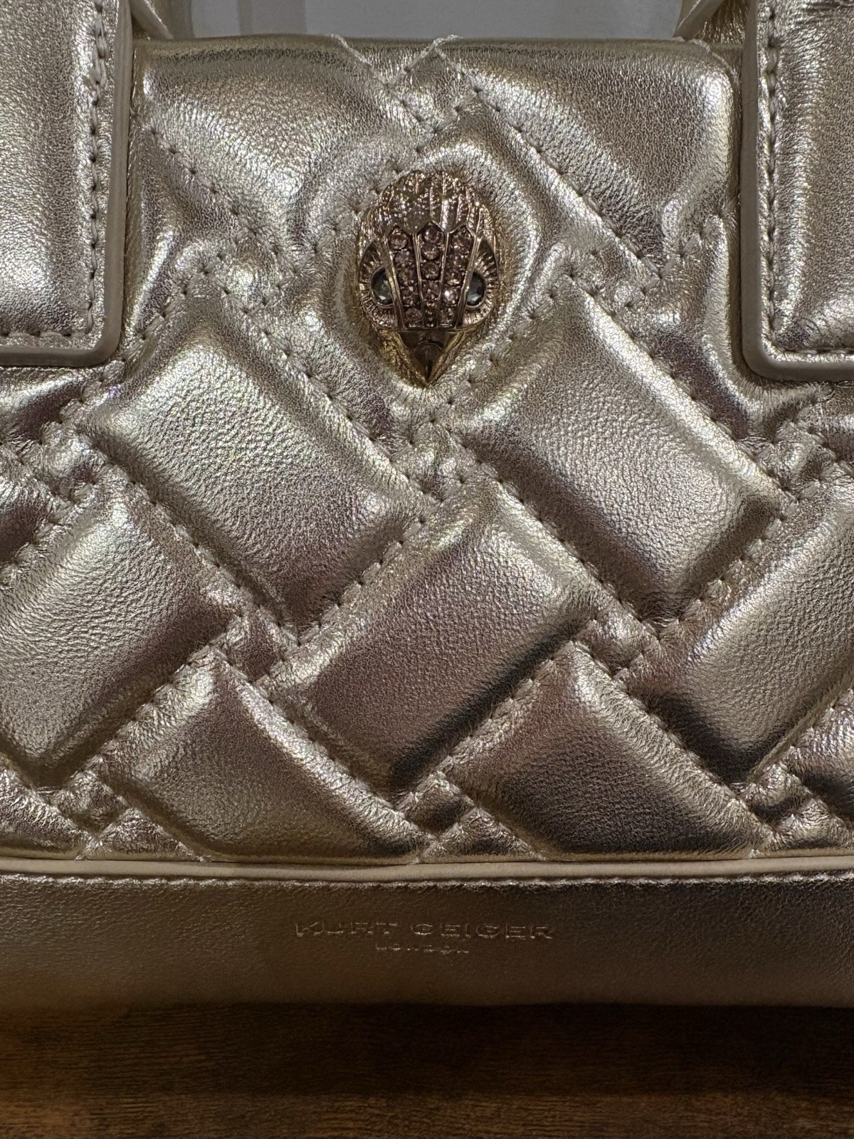 Kurt Geiger London Metallic XS Kensington Gold Drench Square Tote Shoulder Strap