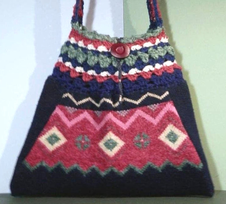 OOAK Purse Machine Knit and Crochet Geo Artist Design Crossbody / Shoulder Bag