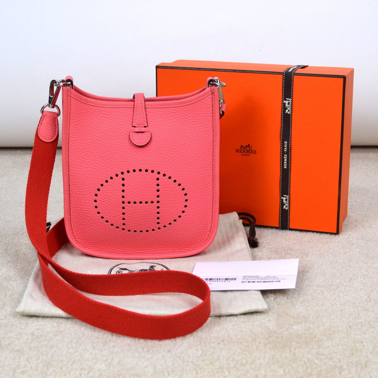Hermes Evelyne TPM 16 Rose Azalee Pink Taurillon Clemence Leather Shoulder Bag