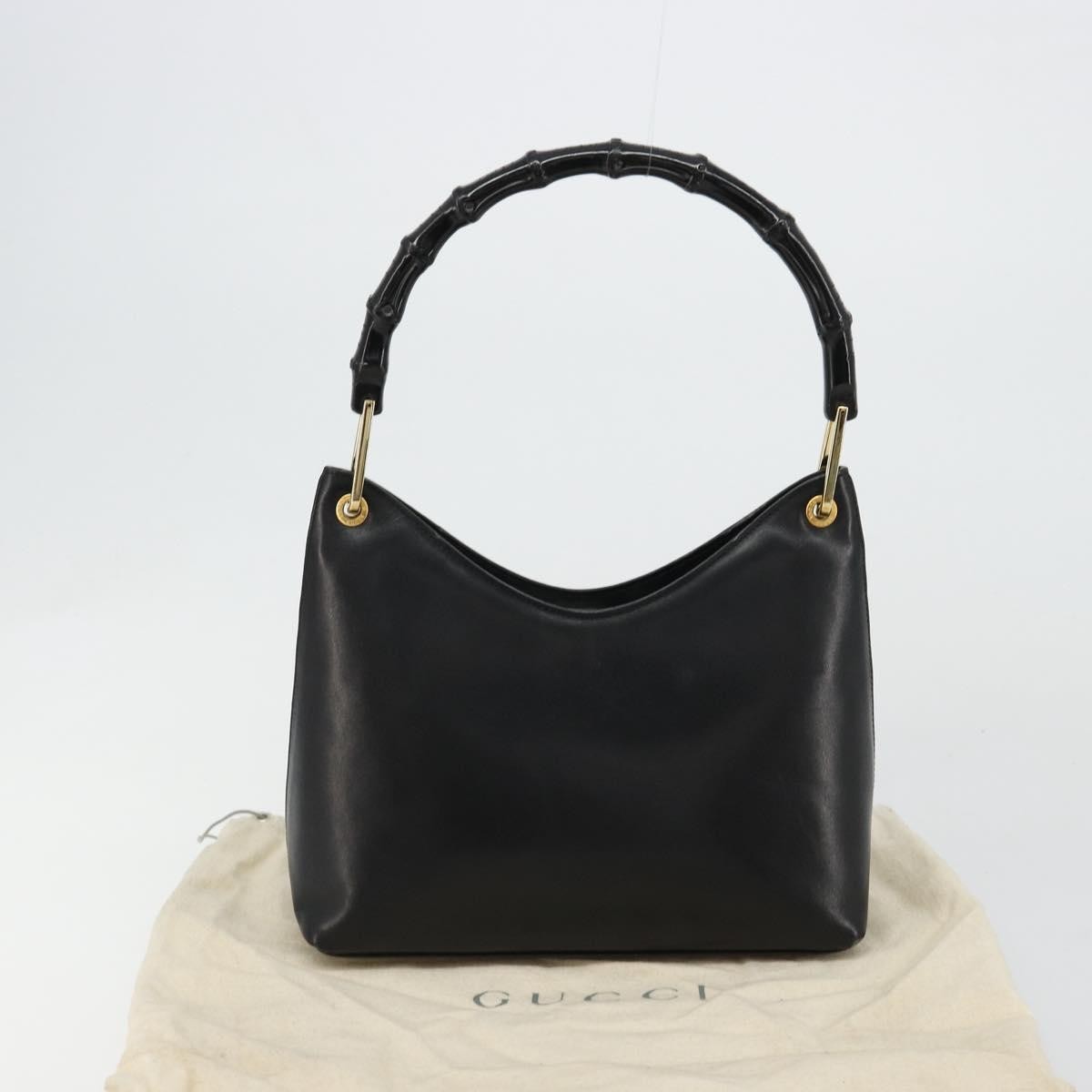 GUCCI Bamboo Shoulder Bag Leather Black Gold 001 3008 Auth 182382