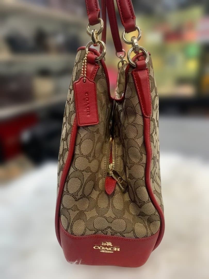 COACH Shoulder Bag Beige Red